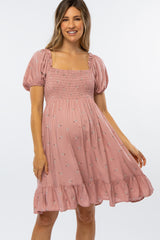 Mauve Floral Smocked Maternity Dress