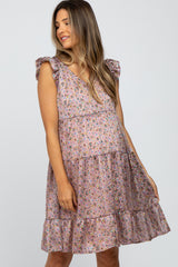 Mauve Floral Paisley Tiered Maternity Dress