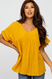 Yellow Babydoll V-Neck Top