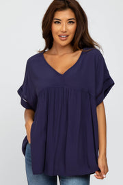 Navy Babydoll V-Neck Top