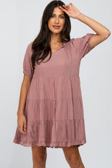 Pink Tiered Split Neck Dress