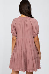 Pink Tiered Split Neck Dress