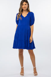 Royal Blue Tiered Split Neck Maternity Dress