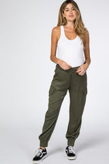 Olive Twill Cargo Maternity Jogger Pants