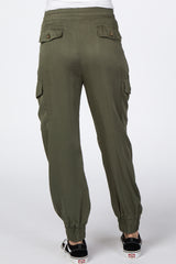 Olive Twill Cargo Maternity Jogger Pants