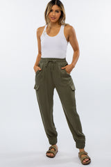 Olive Twill Cargo Maternity Jogger Pants