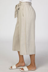 Taupe Linen Waist Tie Crop Wide Leg Pants