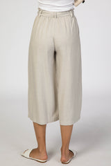 Taupe Linen Waist Tie Crop Wide Leg Pants