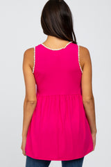 Fuchsia Crochet Trim Tank Top