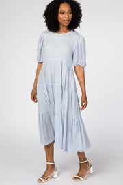 Blue Gingham Tiered Midi Dress