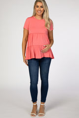 Coral Tiered Maternity Top