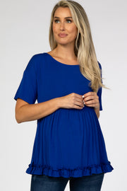 Royal Blue Lettuce Trim Maternity Top