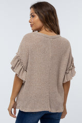 Taupe Ruffle Sleeve Knit Maternity Top