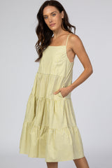 Yellow Green Gingham Tiered Midi Dress