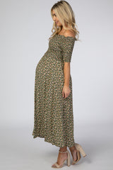 Charcoal Floral Smocked Off Shoulder Maternity Dress