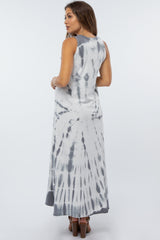 Grey Tie Dye V-Neck Maternity Midi Dress