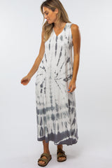 Grey Tie Dye V-Neck Maternity Midi Dress