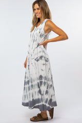 Grey Tie Dye V-Neck Midi Dress