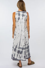 Grey Tie Dye V-Neck Midi Dress