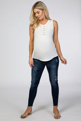 White Button Front Maternity Tank Top