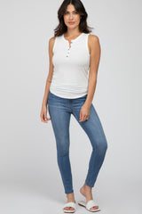 White Button Front Tank Top