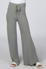 Heather Grey Ribbed Knit Wide Leg Pants