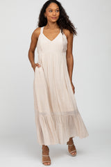 Beige Pintucked Maxi Dress