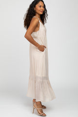 Beige Pintucked Maxi Dress