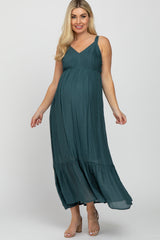 Dark Teal Pintucked Maternity Maxi Dress