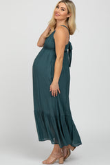 Dark Teal Pintucked Maternity Maxi Dress