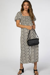 Black Floral Satin Smocked Square Neck Maternity Jumpsuit