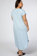 Light Blue Short Sleeve Plus Midi Dress