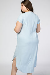 Light Blue Short Sleeve Maternity Plus Midi Dress