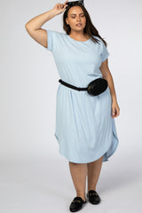 Light Blue Short Sleeve Plus Midi Dress