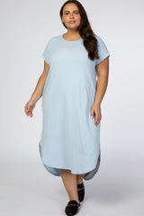 Light Blue Short Sleeve Plus Midi Dress