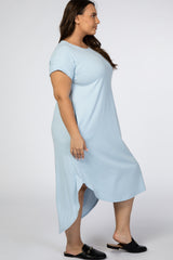 Light Blue Short Sleeve Plus Midi Dress