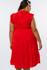 Red Ruffle Sleeve Tired Plus Dress