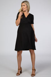 Black Wrap Front Babydoll Maternity Dress