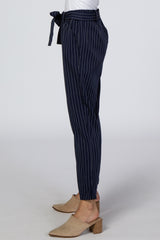 Navy Blue Pinstripe Front Tie Pants