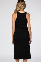 Black Ribbed Side Slit Maternity Midi Dress