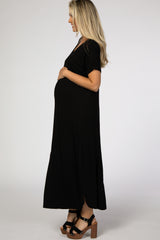 Black Curved Hem Maternity Maxi Dress