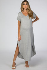 Heather Grey Curved Hem Maternity Maxi Dress