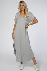 Heather Grey Curved Hem Maternity Maxi Dress