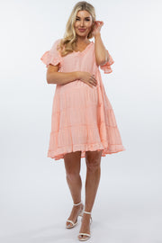 Pink Tiered Ruffle Accent Maternity Dress