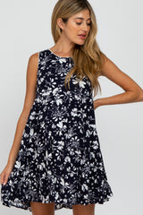 Navy Floral Crochet Trim Maternity Dress