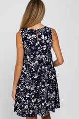 Navy Floral Crochet Trim Maternity Dress