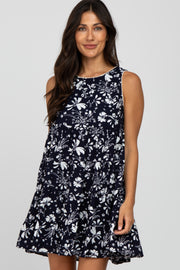 Navy Floral Crochet Trim Dress