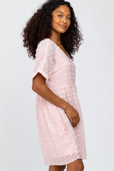 Light Pink V-Neck Swiss Dot Dress