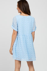 Light Blue V-Neck Swiss Dot Dress