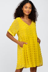 Yellow V-Neck Swiss Dot Dress